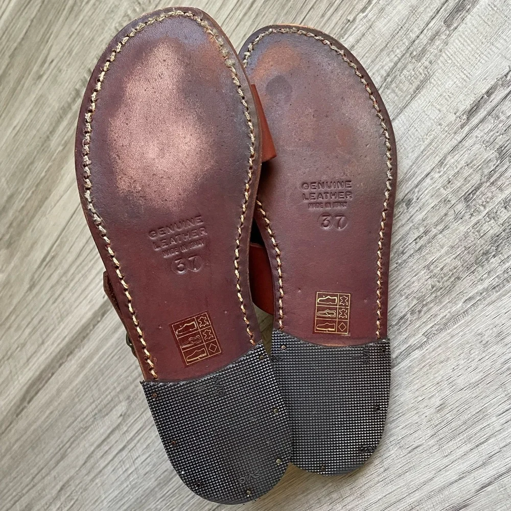 Samuji Leather 2 Strap Sandal W/Heel Strap Adjustable Buckle Closure Brown SZ 6